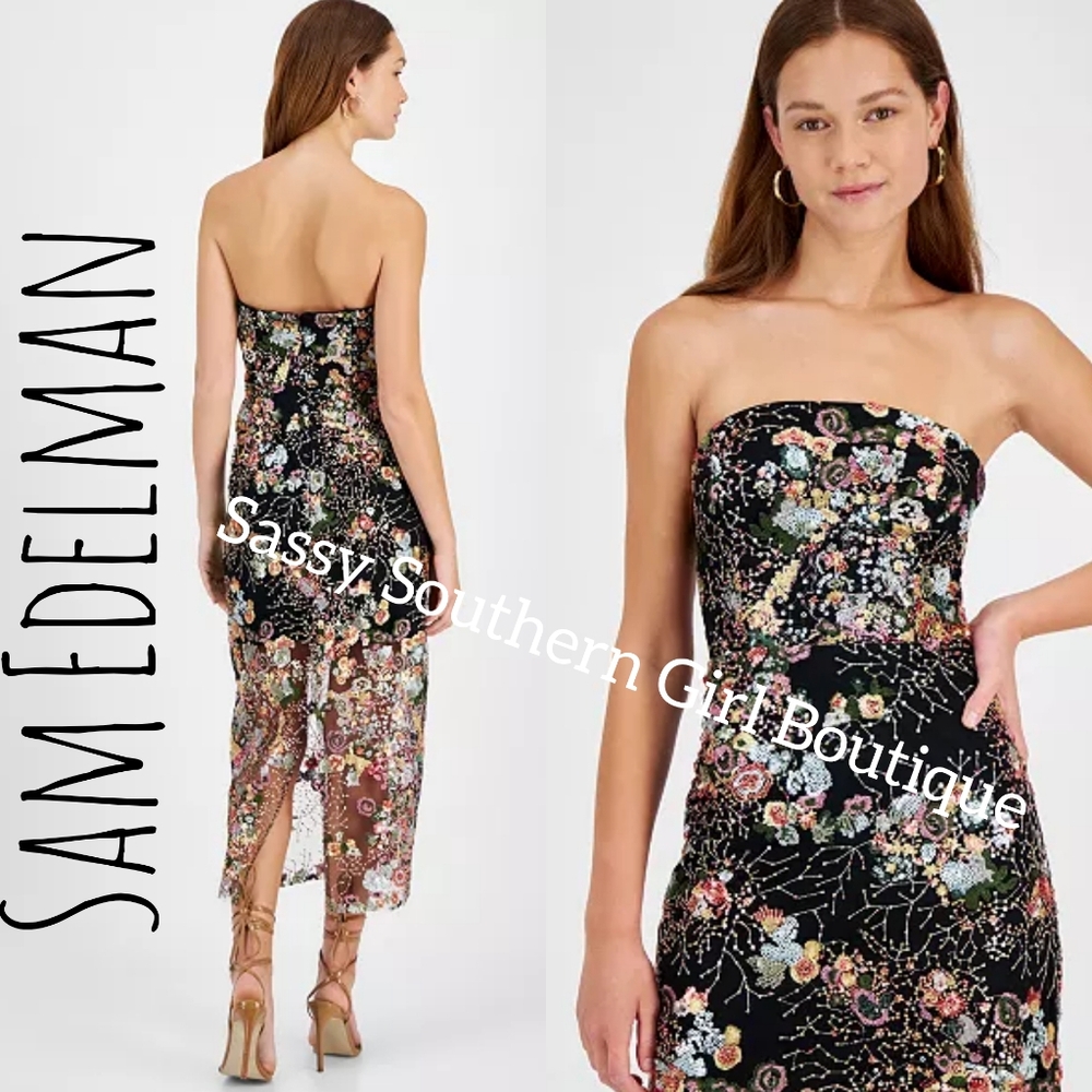🆕⭐Sam Edelman Exquisite Black Seqin Strapless Midi Dress